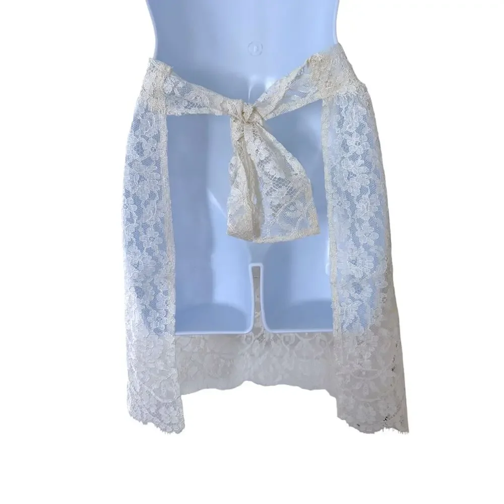 Handmade Cream Ivory Lace Apron Women’s OS Cottagecore Coquette Pocket Tie Close